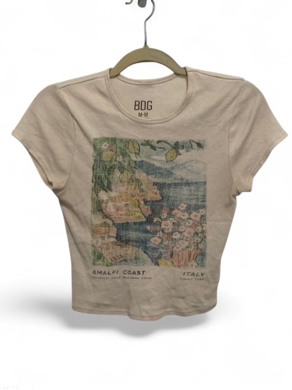BDG Cream Graphic Amalfi Coast Italy Ribbed Short Sleeve Baby Tee
